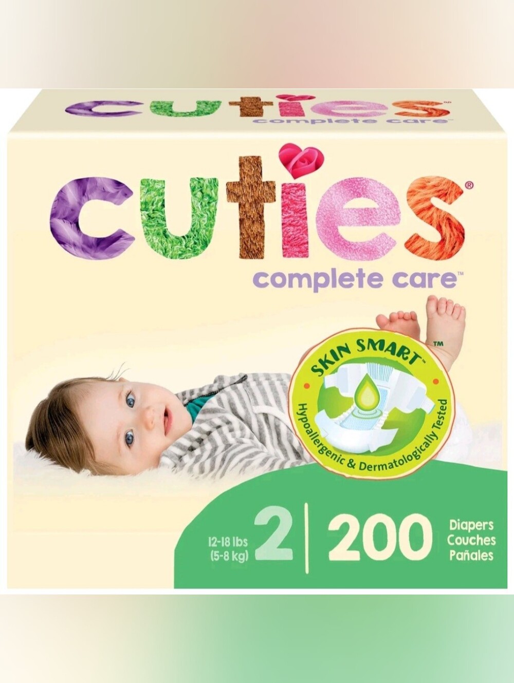 New Cuties Complete Care Baby Diapers Size 2, 12 to 18lbs, 200 Ct
